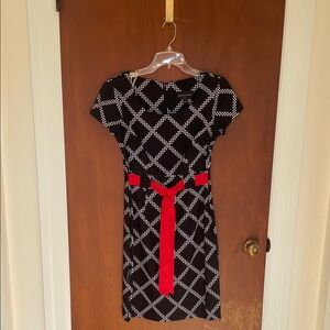 Connected Apparel Black and Red Geometric Midi Dress